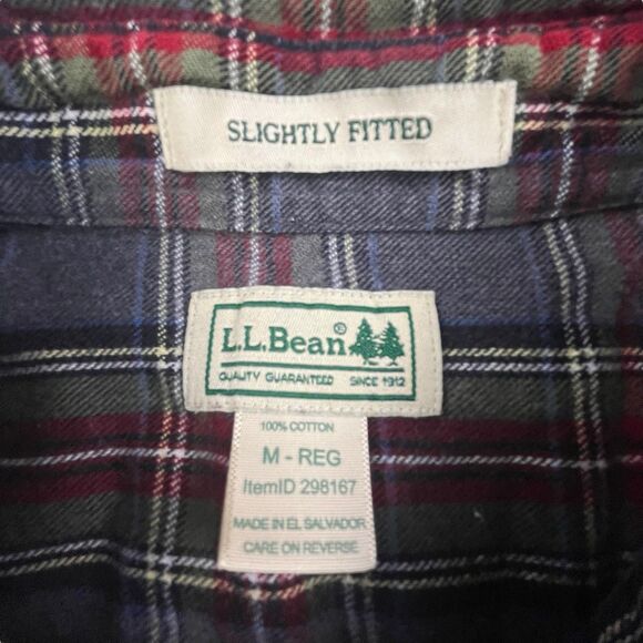 LL Bean Flannel Shirt Men M Gray Maroon Plaid Slightly Fitted Cotton Button Down - Picture 4 of 9